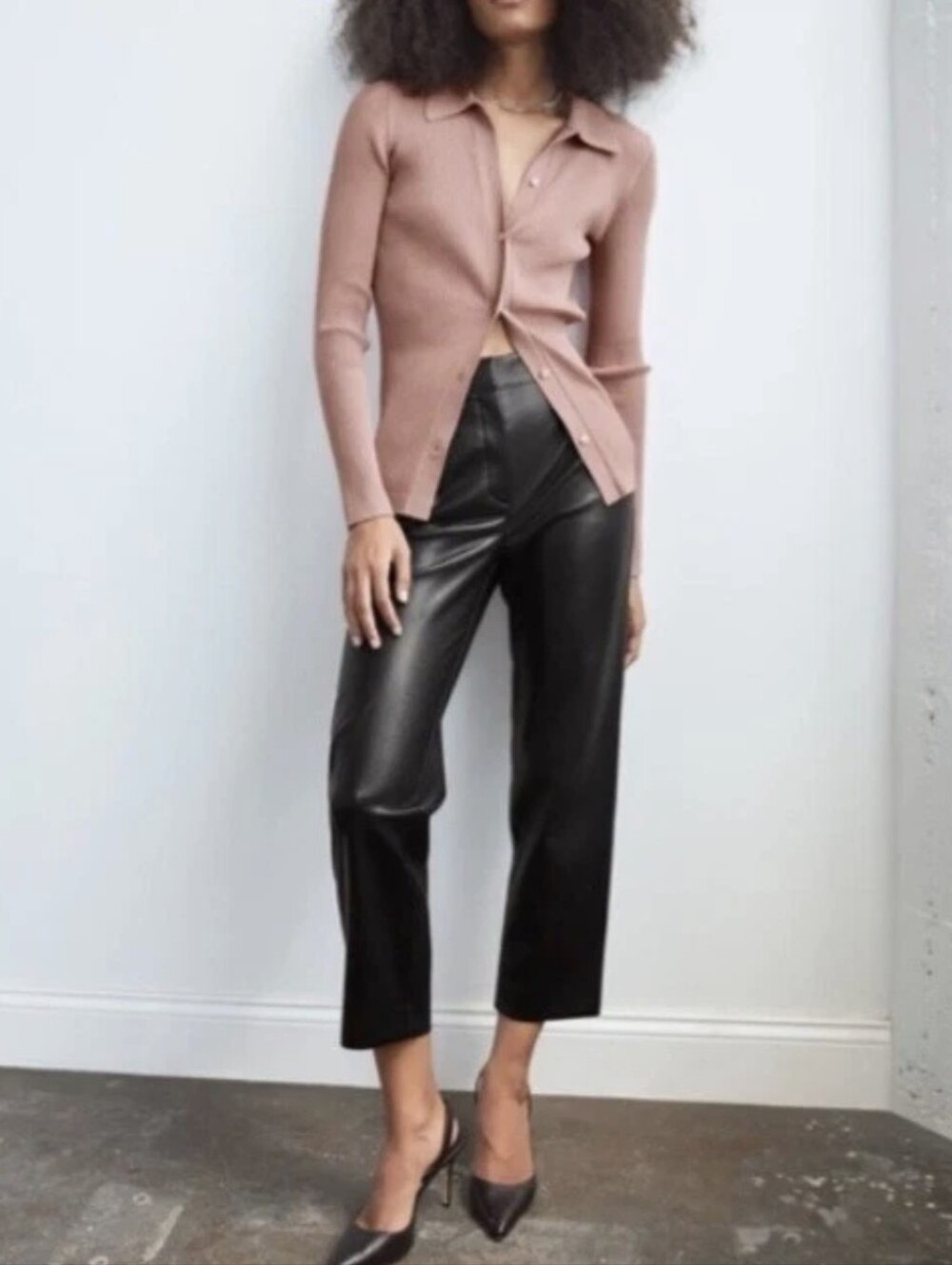 Babaton Aritzia Command Crop Vegan Faux Leather Pants Black Sz 8 (No Belt)